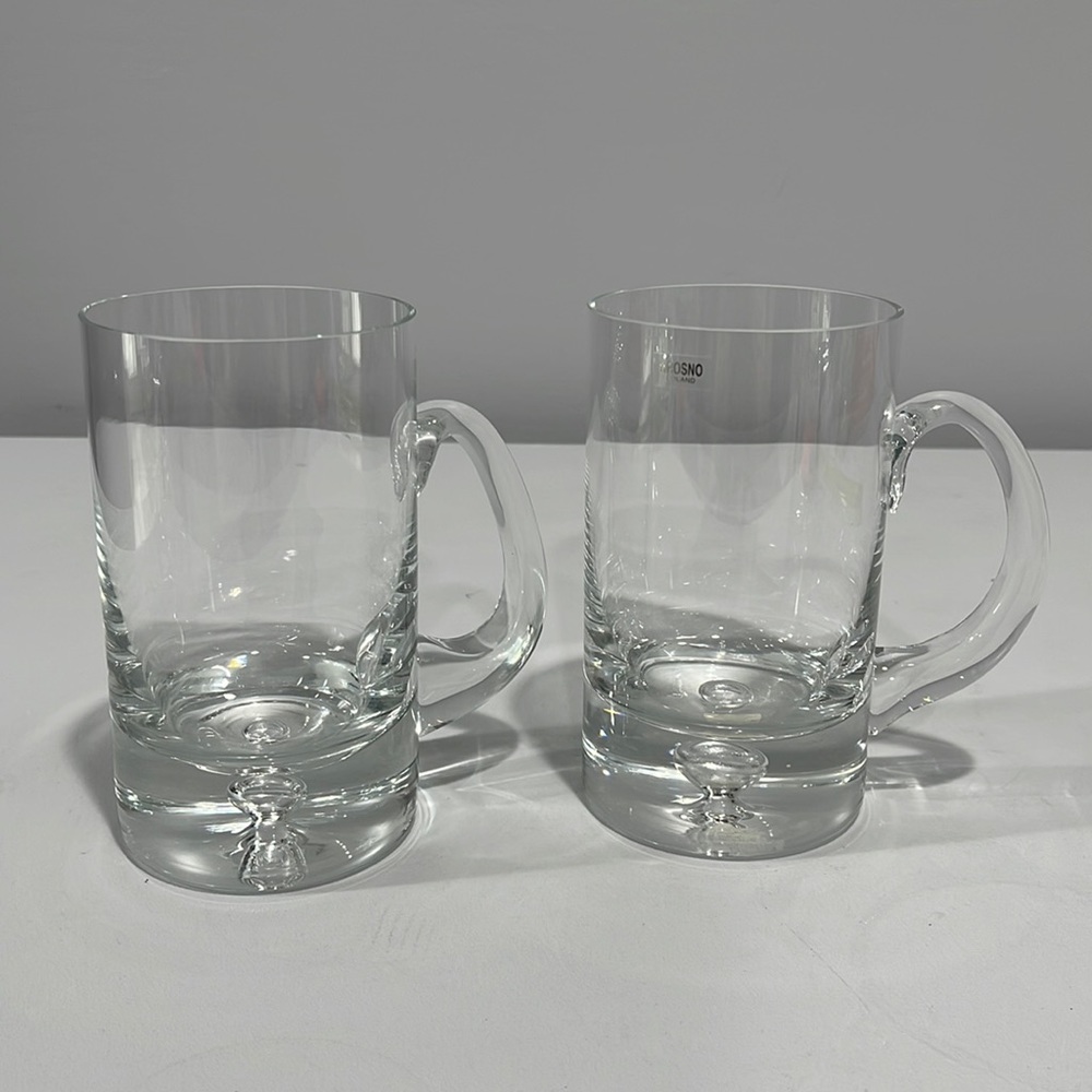 Crate & Barrel Direction beer mug crystal Krosno Poland bubble base set of 2